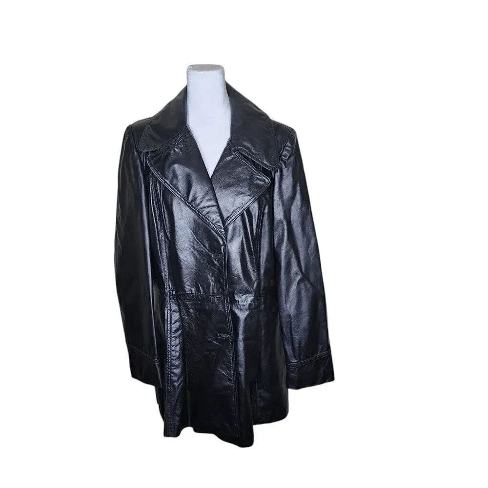 Vintage 80s Leather Jacket Womens Size XL Black Mid Length